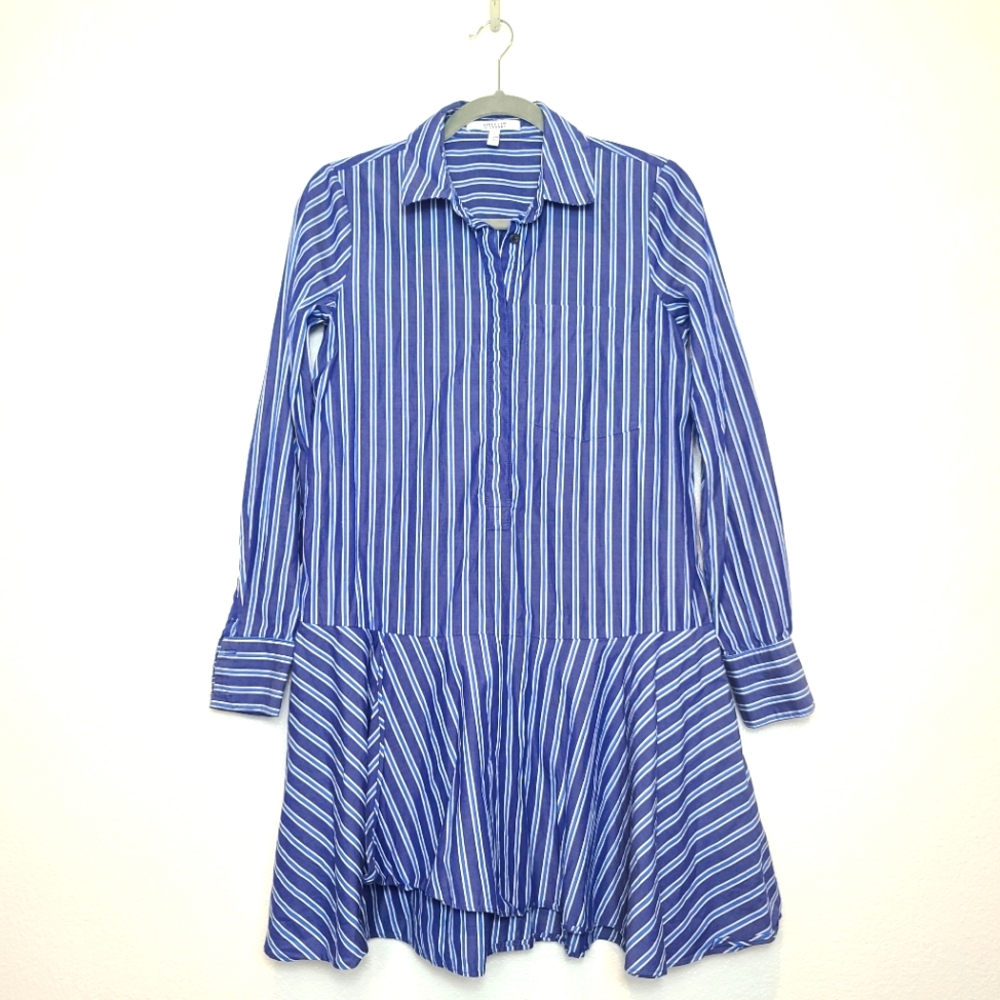 Derek Lam 10 Crosby Striped Blue Fit and Flare Long Sleeve Mini Dress Size 4